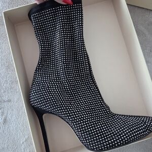 SCHUTZ Black Rhinestone Stretch Sock Bootie